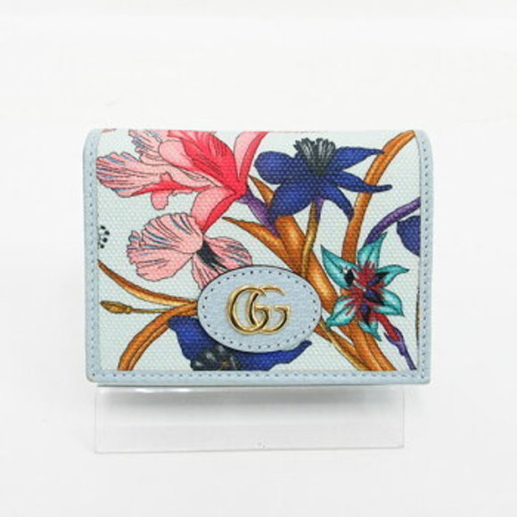 Gucci Flora GG Marmont Wallet Blue Canvas Leather - Picture 1 of 8